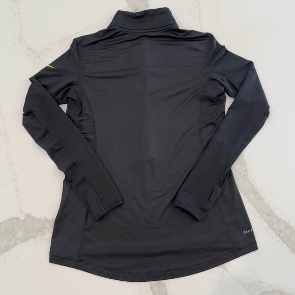 Nike Pro Dri Fit Black Neon Yellow Zip Pullover Long Sleeve Mesh Women's Large - Picture 5 of 9